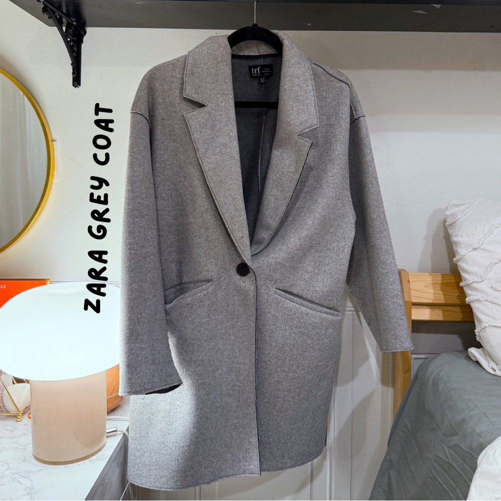 zara grey oversized top coat